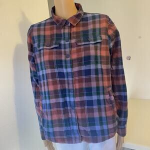 LL Bean Women SP Soft Fleece Lined Flannel Jacket Shirt Cabin Cozy Plaid Snap